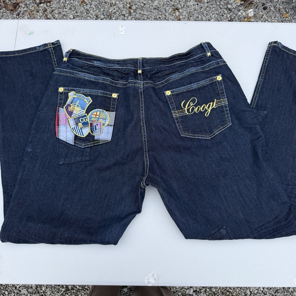 COOGI Jeans VTG Womens 20 Black Mid Rise Zip Fly Logo Denim Stretch Straight Leg